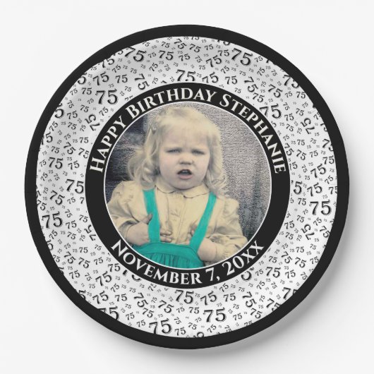 75 Ihr Foto Random Number Pattern Schwarz/Weiß Pappteller (Vorderseite)