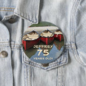 75 Jahre alt, Drei rote Kanus Button Button (Beispiel)