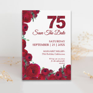 75 Jahre Elegant Kühne Rote Blumen 75. Geburtstag Save The Date