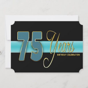 75 JAHRE GEBURTSTAG PARTY INVITATION AQUA/SCHWARZ EINLADUNG