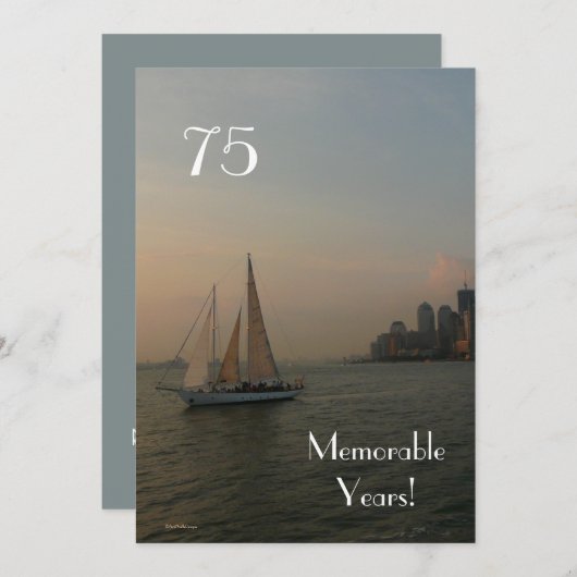 75 Jahre/Segelboot-Geburtstag Einladung (Vorne/Hinten)
