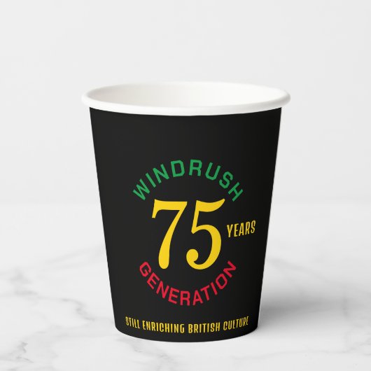 75 Jahre Windrush Pappbecher (Rückseite)