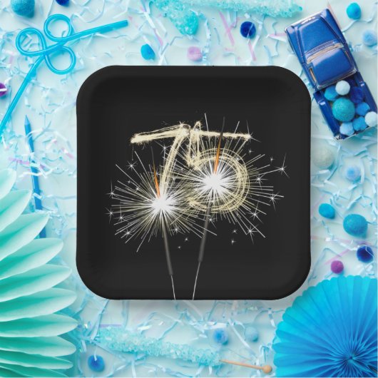 75. Jubiläum Party Sparklers auf Black Pappteller (Party)