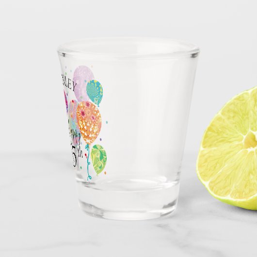 75. Lila Aqua Birthday Balloons Individuelle Name Schnapsglas (Rechts)