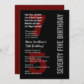 75. Modern Birthday Black Red Premium Paper V04 Einladung (Vorne/Hinten)