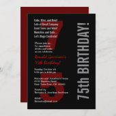 75. Modern Birthday Schwarz-weiß Red Metallic Einladung (Vorne/Hinten)