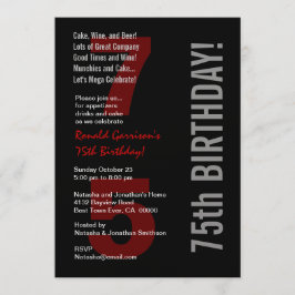 75. Modern Birthday Schwarz-weiß Red Metallic Einladung
