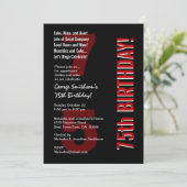 75. Modern Modern Birthday Schwarz-weiß Red Templa Einladung (Stehend Vorderseite)