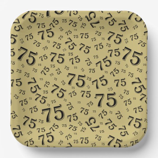 75. Party Random Number Pattern Black/Gold Pappteller (Vorderseite)