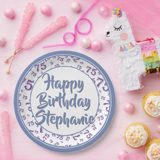 75. Party Random Number Pattern Blau/Weiß Pappteller (Party)