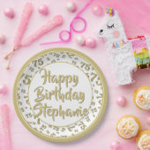 75. Party Random Number Pattern Gold/Weiß Pappteller (Party)