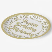 75. Party Random Number Pattern Gold/Weiß Pappteller (Schrägansicht)