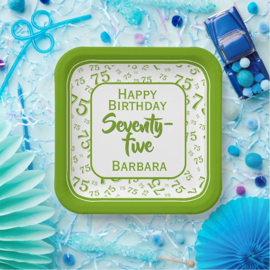 75. Party Random Number Pattern Grün/Weiß Pappteller (Party)