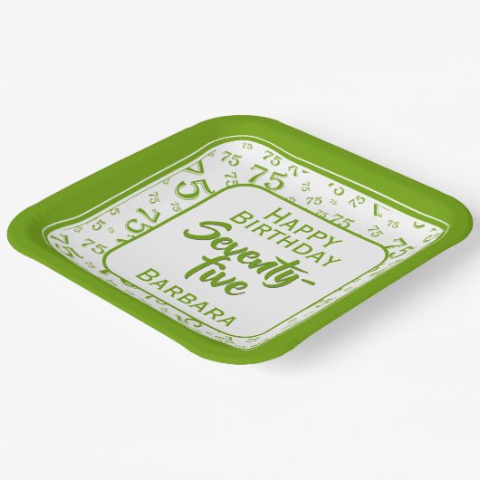 75. Party Random Number Pattern Grün/Weiß Pappteller (Gewinkelt)