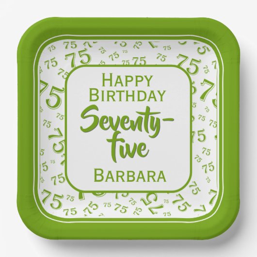 75. Party Random Number Pattern Grün/Weiß Pappteller (Vorderseite)