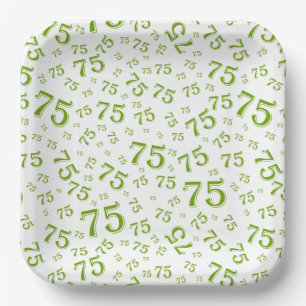 75. Party Random Number Pattern Grün/Weiß Pappteller