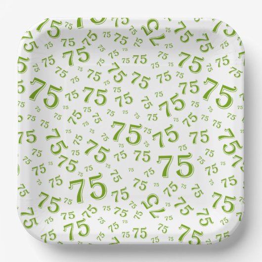75. Party Random Number Pattern Grün/Weiß Pappteller (Vorderseite)