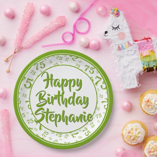 75. Party Random Number Pattern Grün/Weiß Pappteller (Party)