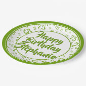 75. Party Random Number Pattern Grün/Weiß Pappteller (Schrägansicht)