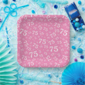 75. Party Random Number Pattern Rosa/Weiß Pappteller (Party)