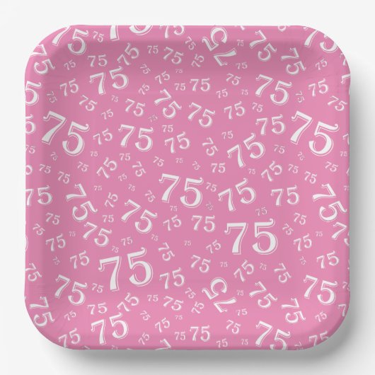 75. Party Random Number Pattern Rosa/Weiß Pappteller (Vorderseite)