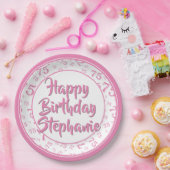 75. Party Random Number Pattern Rosa/Weiß Pappteller (Party)