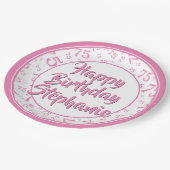 75. Party Random Number Pattern Rosa/Weiß Pappteller (Schrägansicht)