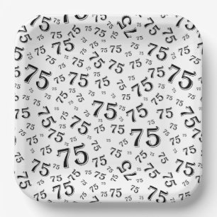 75. Party Random Number Pattern Schwarz/Weiß Pappteller