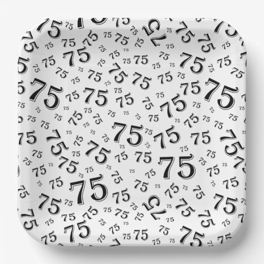 75. Party Random Number Pattern Schwarz/Weiß Pappteller (Vorderseite)