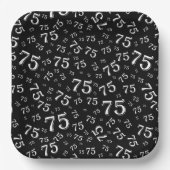 75. Party Random Number Pattern Schwarz/Weiß Pappteller (Vorderseite)