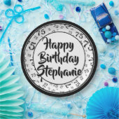 75. Party Random Number Pattern Schwarz/Weiß Pappteller (Party)