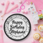 75. Party Random Number Pattern Schwarz/Weiß Pappteller (Party)