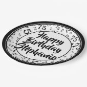 75. Party Random Number Pattern Schwarz/Weiß Pappteller (Schrägansicht)