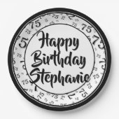 75. Party Random Number Pattern Schwarz/Weiß Pappteller (Vorderseite)