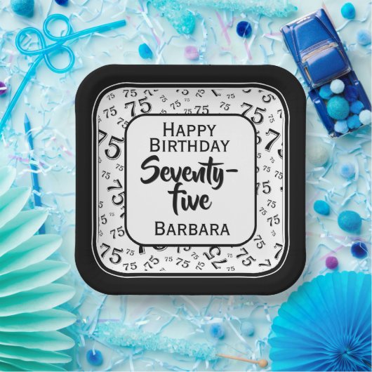 75. Party Random Number Pattern Schwarz/Weiß Pappteller (Party)