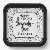 75. Party Random Number Pattern Schwarz/Weiß Pappteller (Vorderseite)