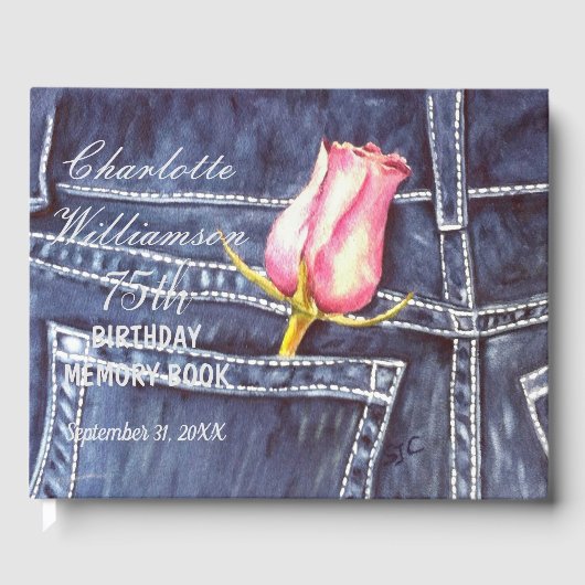 75. Rosa Rose Blumengeflecht Geburtstagsgedächtnis Gästebuch (Vorderseite)