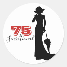 75 & SENSATIONAL 75. Geburtstagskopfsticker Runder Aufkleber