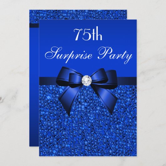75. Surprise Party Royal Blue Sequins und Bow Einladung (Vorne/Hinten)