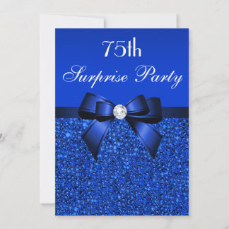 75. Surprise Party Royal Blue Sequins und Bow Einladung