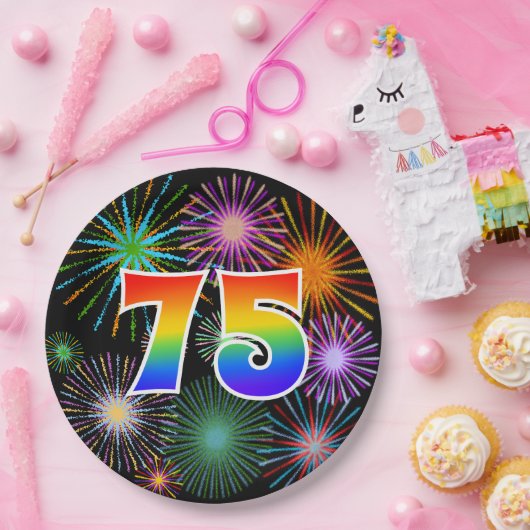 75. Veranstaltung - Spaß, farbenfroh, kühl, Regenb Pappteller (Party)