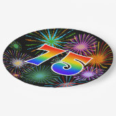 75. Veranstaltung - Spaß, farbenfroh, kühl, Regenb Pappteller (Schrägansicht)