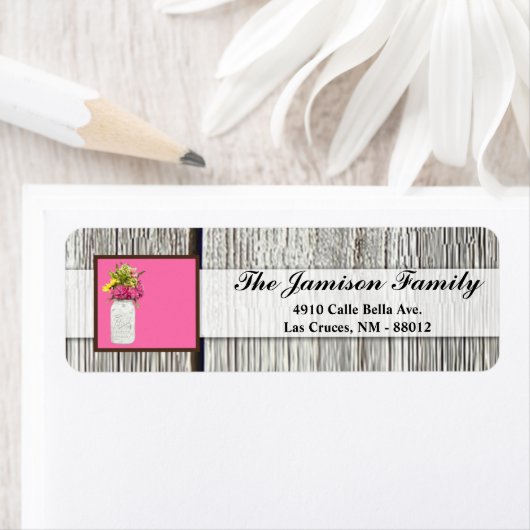 .75"x2.25" Rücksendeadresse Label Mason Jar Blume (Insitu)