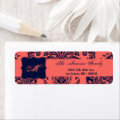 .75"x2.25" Rücksendeadresse Label Navy Blue Damask (Insitu)