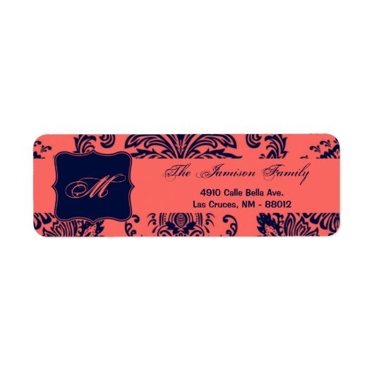.75"x2.25" Rücksendeadresse Label Navy Blue Damask (Vorne)