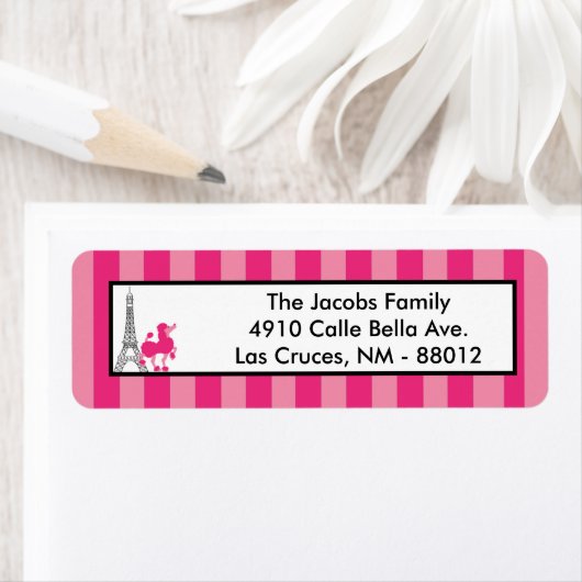 .75"x2.25" Rücksendeadresse Label Pink Poodle Pari (Insitu)