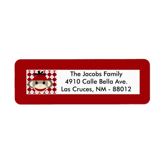 .75"x2.25" Rücksendeadresse Label Red Sock Affe (Vorne)