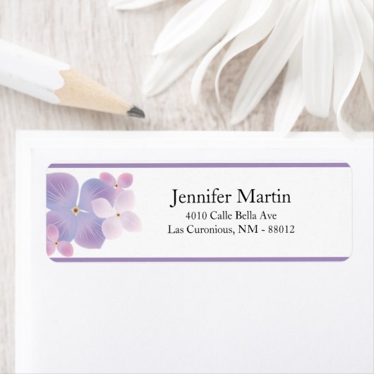 .75"x2,25" Rücksendeadresse Lila Hydrangea (Insitu)