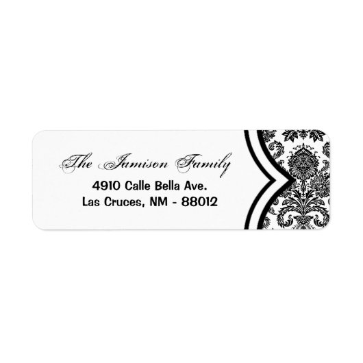 .75"x2.25" Rücksendeadresse Schwarz-weiß Damask (Vorne)