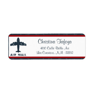 .75" x 2,25" Rücksendeadresse-Flugzeug-Flug-Blau